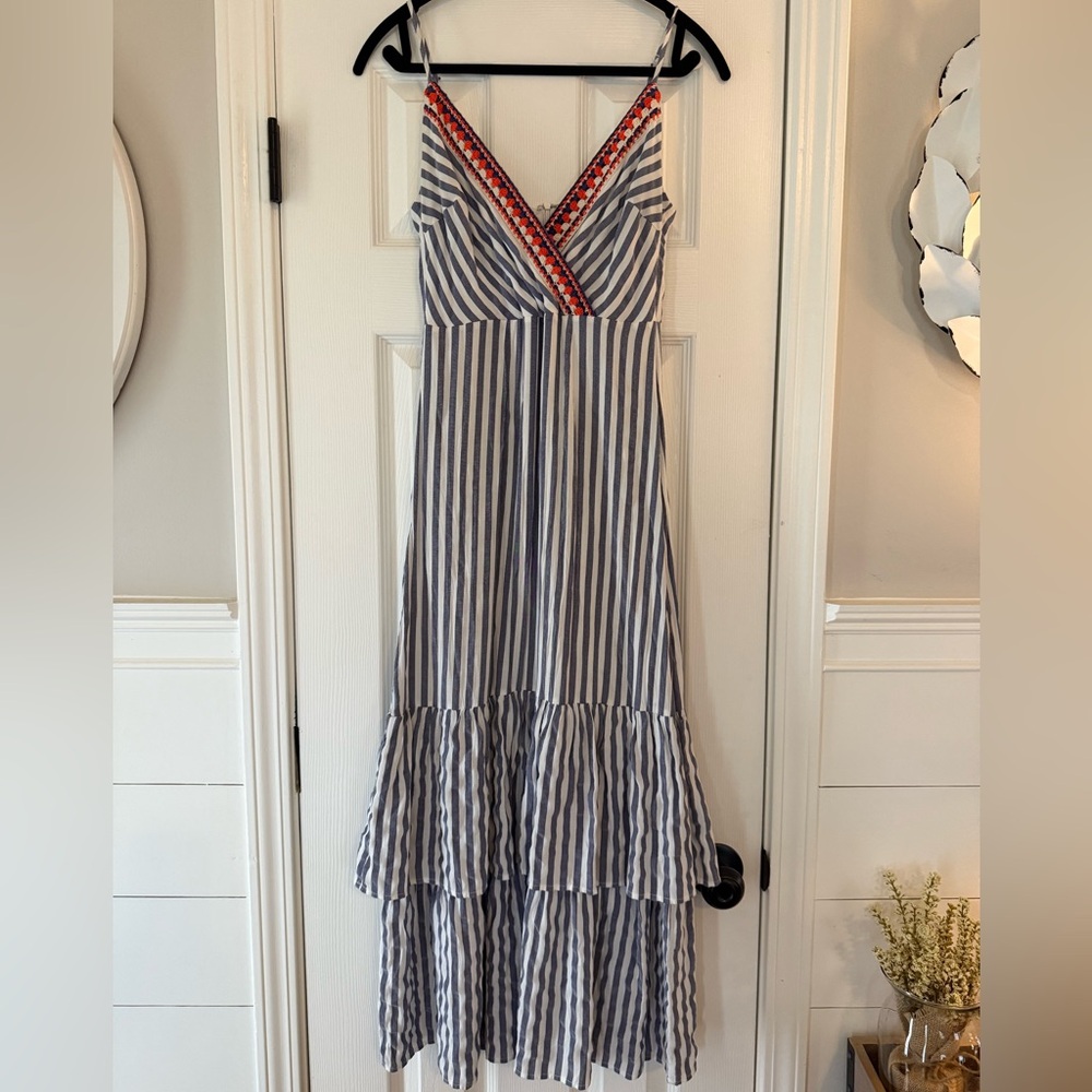 THML X Anthropologie Crocheted Top Striped Tiered Maxi Dress